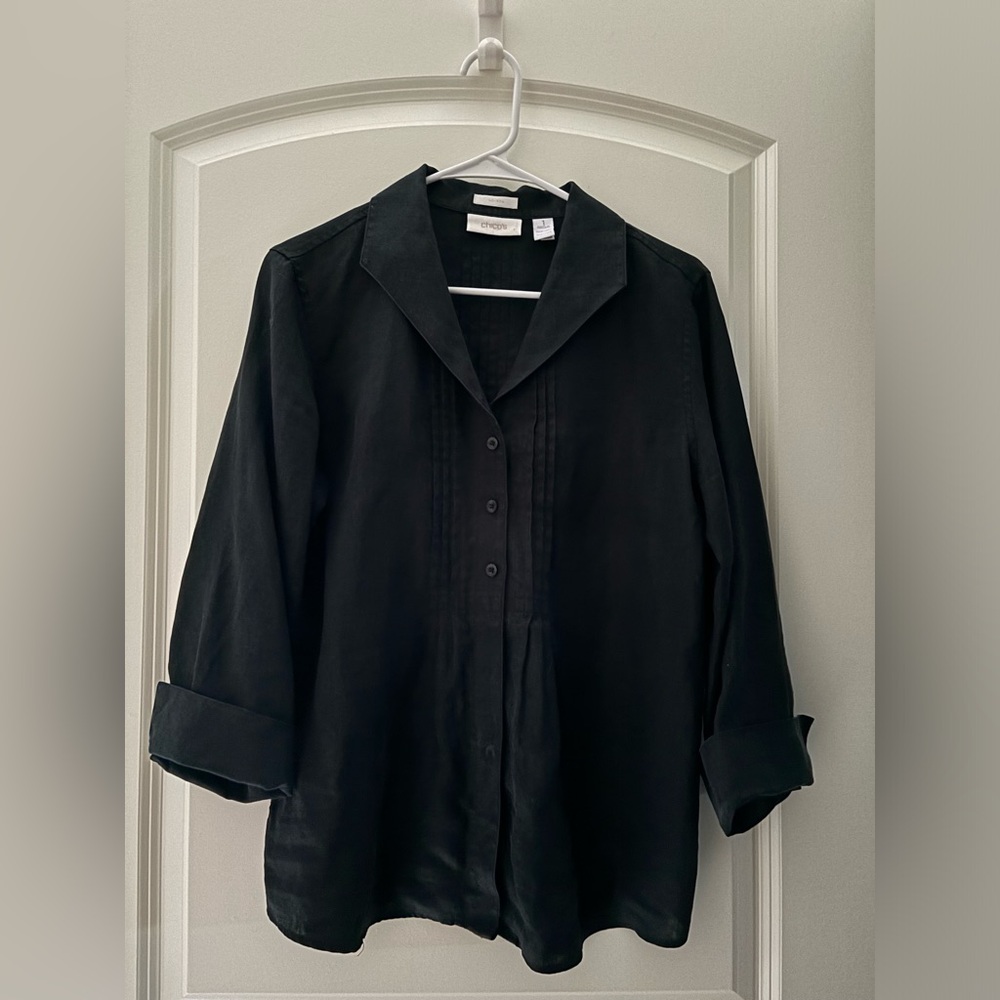 Chico’s No-Iron Black Linen Blouse Size 2